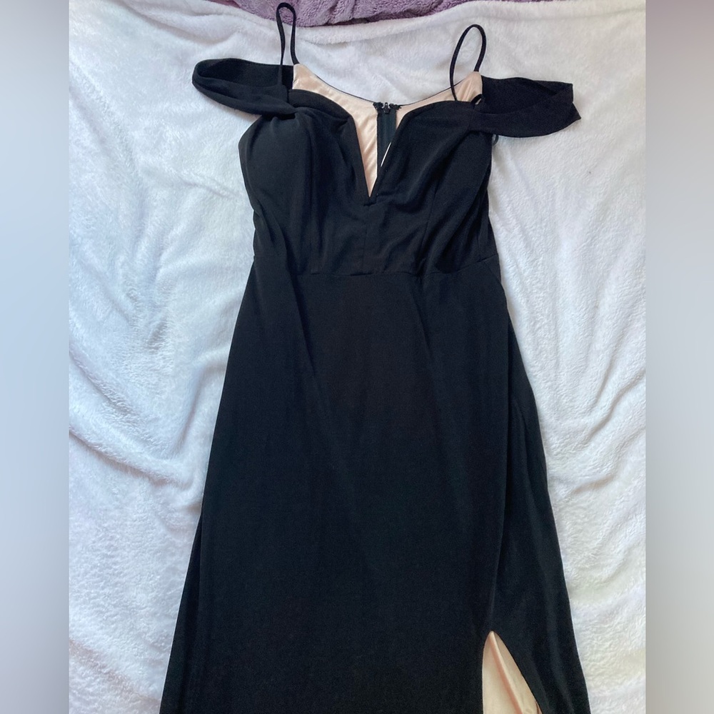 City Studio Black Off-the-Shoulder Slit Gown
